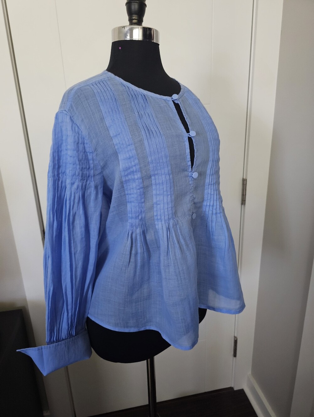 Banana Republic Light Blue Pintuck Peplum Blouse, S
